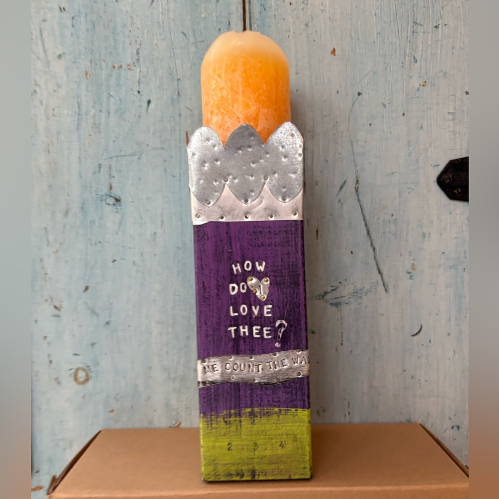 Artisan-Made Purple and Green Wood & Tin Decorative Candle Holder with Saying - Picture 16 of 16